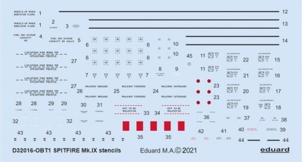 Eduard D32016 Spitfire Mk. IX stencils REVELL/TAMIYA 1/32