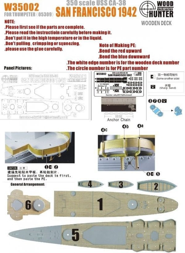 Wood Hunter W35002 Wood Deck USS San Francisco 1942 for Trumpeter 1/350