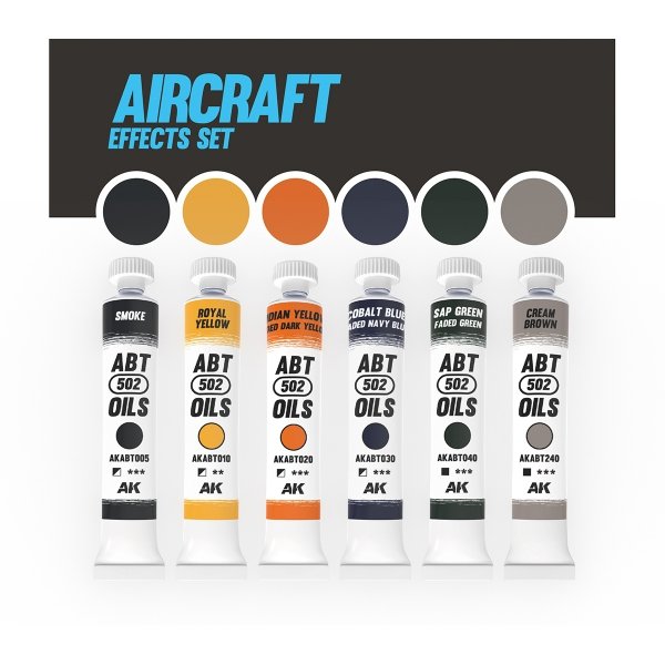 AK Interactive ABT305 Abteilung Oil Paint Set - Aircraft Effects 6x20ml