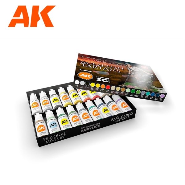 AK Interactive AK11766 SIGNATURE SET – RAÚL GARCÍA LATORRE – SCOTTISH TARTANS PAINT SET 18x17 ml