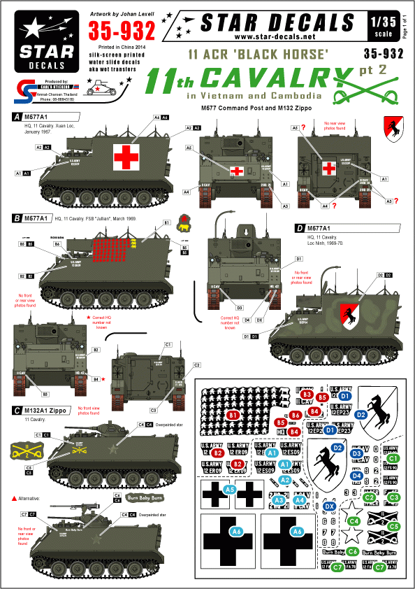 Star Decals 35-932 11th Cavalry in Vietnam and Cambodia 2 1/35