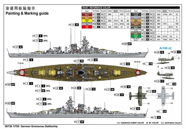 Trumpeter 06736 German Gneisenau Battleship 1/700
