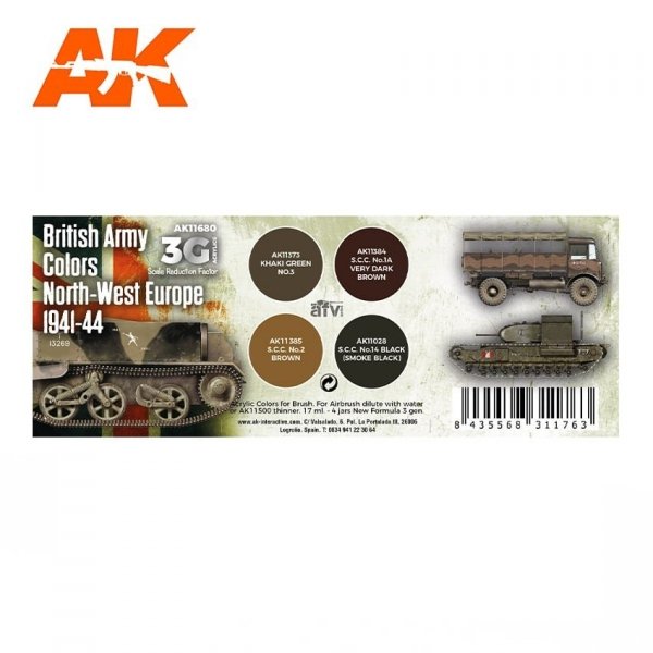 AK Interactive AK11680 3G BRITISH ARMY COLORS NORTH-WEST EUROPE 1941-1944 4x17 ml