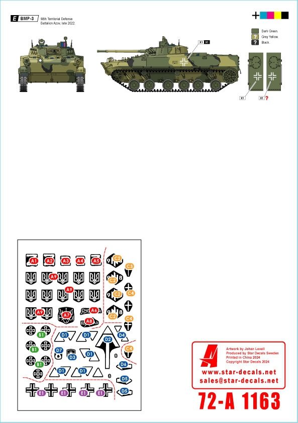 Star Decals 72-A1163 War in Ukraine 20 Ukrainian BMP-1 and BMP-3 in 2022-24 1/72
