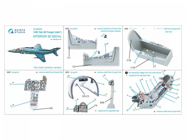 Quinta Studio QD48563 Yak-38 3D-Printed &amp; coloured Interior on decal paper ( HobbyBoss ) 1/48
