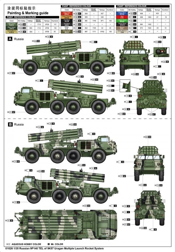 Trumpeter 01026 Russian 9P140 TEL of 9K57 Uragan Multiple Launch Rocket System 1/35