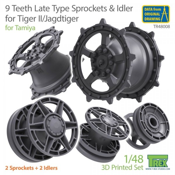 T-Rex Studio TR48008 9 Teeth Late Type Sprocket &amp; Idler for Tiger II/Jagdtiger for TAMIYA 1/48