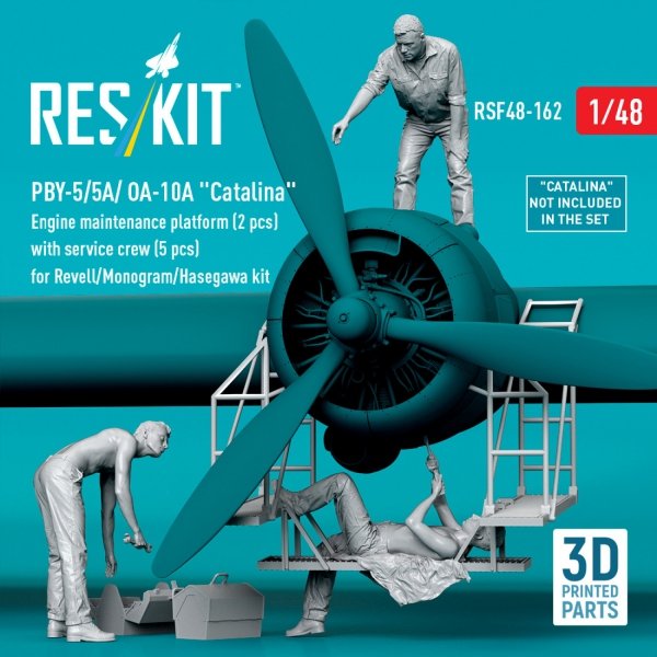 RESKIT RSF48-0162 PBY-5/5A/ OA-10A "Catalina" Engine maintenance platform (2 pcs) with service crew (5 pcs) for Revell/Monogram/Hasegawa kit (3D Printed) (1/48)