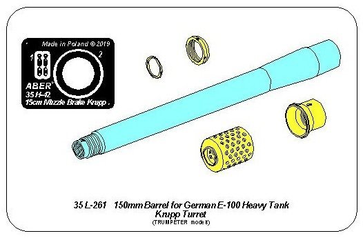 Aber 35L-261 Lufa 150mm z hamulcem do niemieckiego czołgu E-100 z wieżą Krupp 1/35