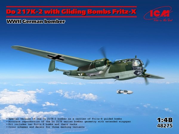 ICM 48275 Do 217K-2 with Gliding Bombs Fritz-X WWII German Bomber 1/48