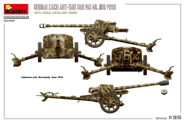 MiniArt 35400 GERMAN 7.5CM ANTI-TANK GUN PAK 40. MID PROD. WITH FIELD ARTILLERY CREW 1/35