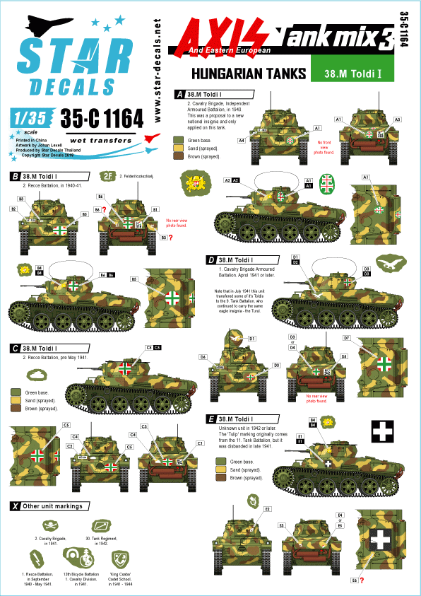 Star Decals 35-C1164 Axis Tank Mix # 3. 38.M Toldi I 1/35