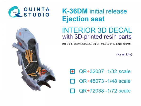 Quinta Studio QR+32037 K-36DM (initial release) ejection seat (for Su-17M3/M4/UM3/22, Su-24, MiG-29 9-12 Early aircraft) (All kits) 1/32