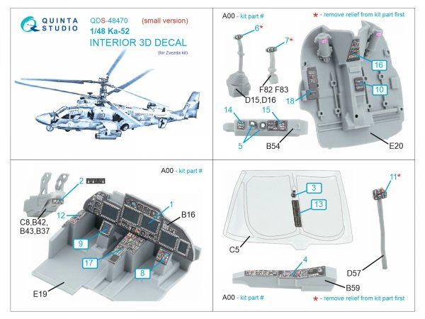 Quinta Studio QDS-48470 Ka-52 3D-Printed coloured Interior on decal paper (Zvezda) (Small version) 1/48