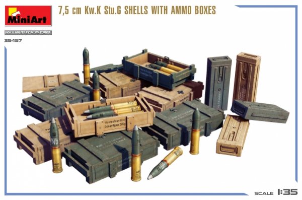MiniArt 35457 7,5 cm Kw.K Stu.G SHELLS WITH AMMO BOXES 1/35
