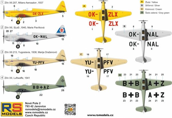 RS Models 92303 Zlin Z-XII Cz. Sport Aircraft 1/72