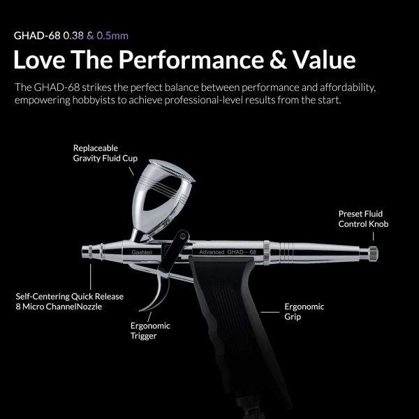 Gaahleri 40140 Advanced Series GHAD-68 Airbrush 0,38 mm &amp; 0,5 mm, 1/4 oz &amp; 1/2 oz