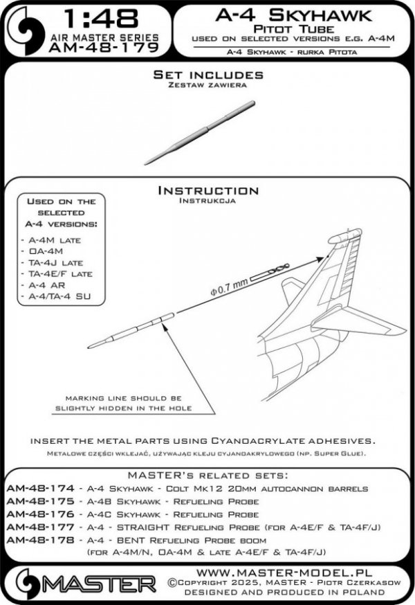 Master AM-48-179 A-4 Skyhawk - rurka Pitota na stateczniku pionowym (używana na wybranych wersjach np. A-4M, OA-4M, TA-4J) 1/48
