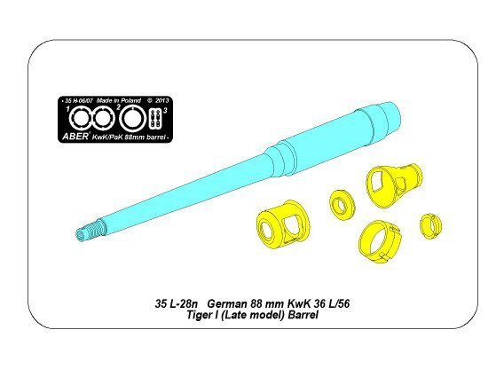 Aber 35L-028n 88mm KwK36/L56 barrel for German Tank Tiger I, Ausf. E - with late muzzle brake (1:35)