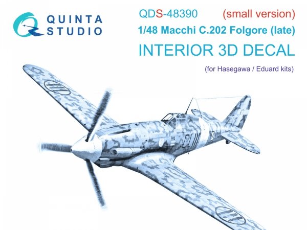 Quinta Studio QDS-48390 Macchi C.202 Folgore Late 3D-Printed &amp; coloured Interior on decal paper (Hasegawa/Eduard) (Small version) 1/48