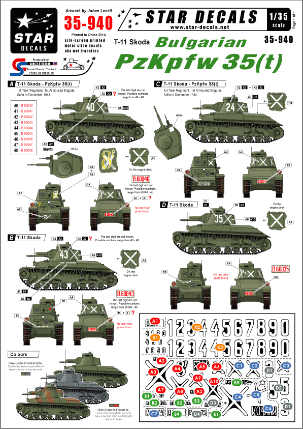 Star Decals 35-940 Bulgarian PzKpfw 35(t) 1/35