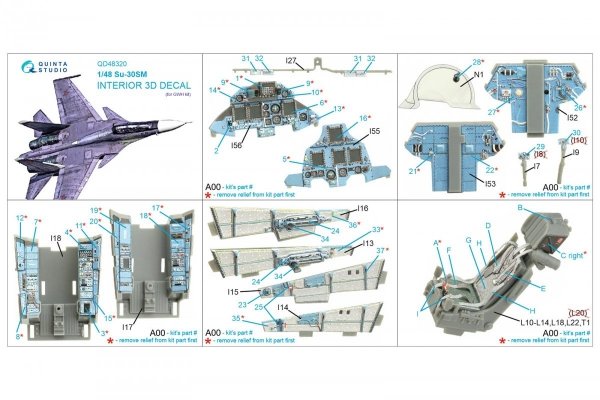 Quinta Studio QD48320 Su-30SM 3D-Printed &amp; coloured Interior on decal paper (GWH) 1/48