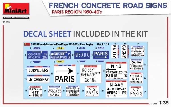 MiniArt 35659 FRENCH CONCRETE ROAD SIGNS. PARIS REGION 1930-40’s 1/35