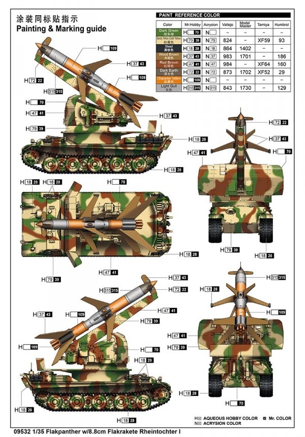 Trumpeter 09532 Flakpanther w/8.8cm Flakrakete Rheintochter I 1/35