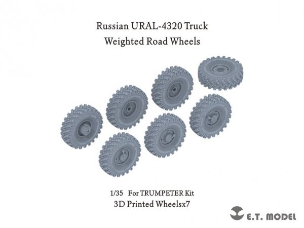 E.T. Model P35-116 Russian URAL-4320 Truck Weighted Road Wheels(3D Printed) For TRUMPETER Kit 1/35