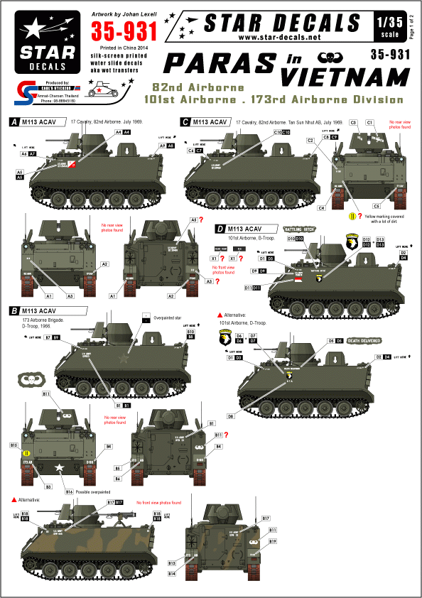 Star Decals 35-931 US Paras in Vietnam 1/35