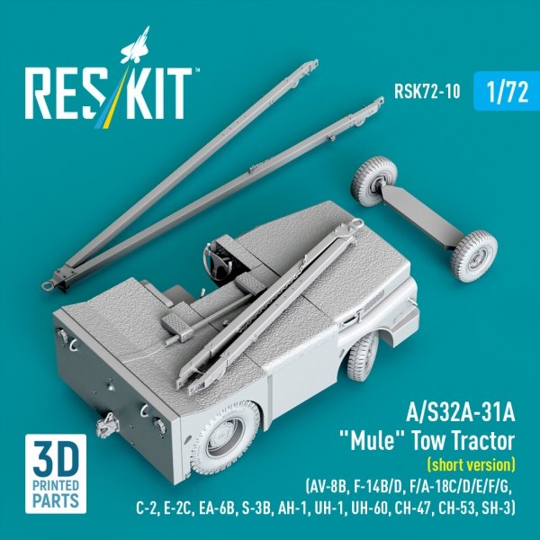 RESKIT RSK72-0010 A/S32A-31A "Mule" Tow Tractor (short version) (AV-8B, F-14B/D, F/A-18C/D/E/F/G, C-2, E-2С, EA-6B, S-3B, AH-1, UH-1, UH-60, CH-47, CH-53, SH-3) (3D Printed model kit) (1/72)