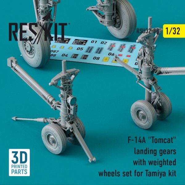 RESKIT RSU32-0088 F-14A &quot;TOMCAT&quot; LANDING GEARS WITH WEIGHTED WHEELS SET FOR TAMIYA KIT (3D PRINTED) 1/32