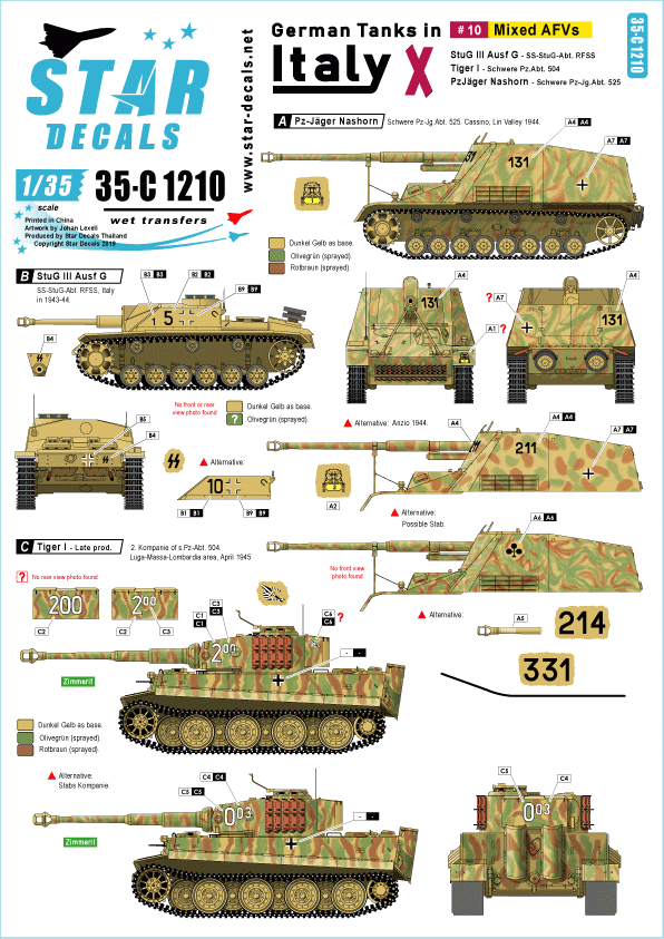 Star Decals 35-C1210 German tanks in Italy # 10. Mixed AFVs 1/35