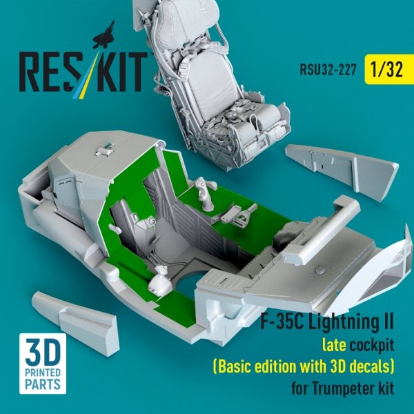 RESKIT RSU32-0227 F-35C Lightning II late cockpit (Basic edition with 3D decals) for Trumpeter kit (3D Printed) (1/32)