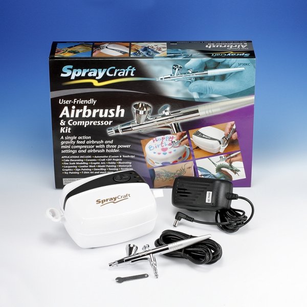 SprayCraft SP30KC-EU Gravity Feed Airbrush &amp; Compressor Kit