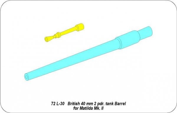 Aber 72L-30 Lufa 40mm 2 pdr. do czołgu Matilda Mk.II / British 40 mm 2 pdr. tank barrel for Matilda Mk.II 1/72