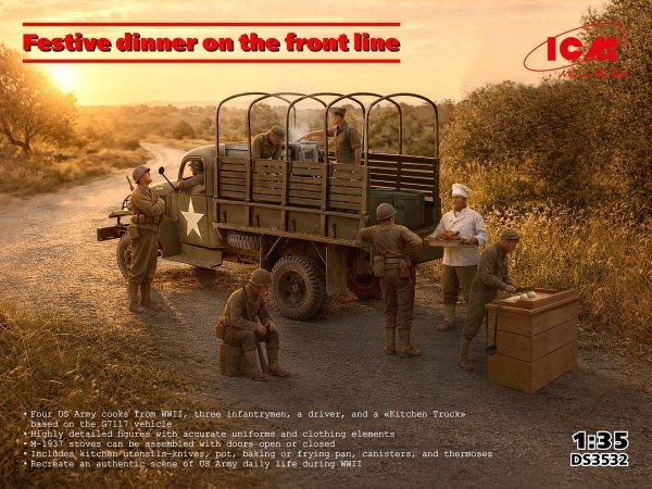 ICM DS3532 Festive dinner on the front line (WWII US Army Kitchen Truck, US Field Stove M1937 with cooks) 1/35