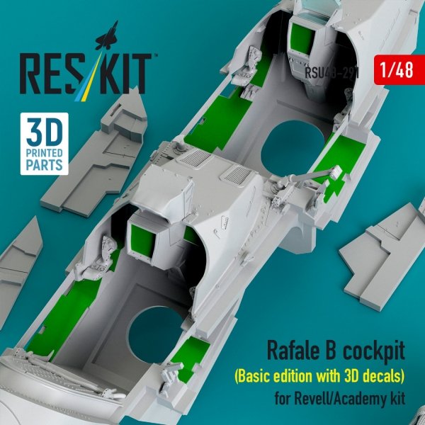 RESKIT RSU48-0291 Rafale B cockpit (Basic edition with 3D decals) for Revell/Academy kit (3D Printed) (1/48)