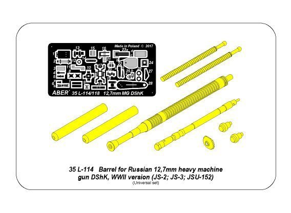 Aber 35L-114 Barrel for Russian 12,7mm heavy machine gun DShK, WWII version (JS-2:; JS-3; JSU-152) (1:35)