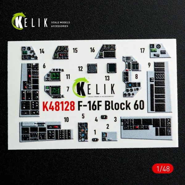 Kelik K48128 F-16F Block 60 - interior 3D decals for Hasegawa kit (1/48)