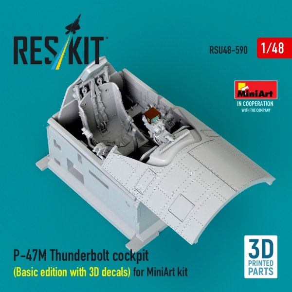 RESKIT RSU48-0590 P-47M Thunderbolt cockpit (Basic edition with 3D decals) for MiniArt kit (3D Printed) (1/48)