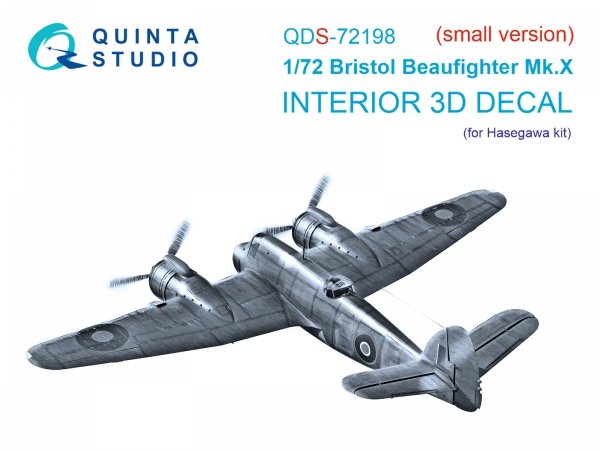 Quinta Studio QDS-72198 Bristol Beaufighter Mk.X 3D-Printed &amp; coloured Interior on decal paper (Hasegawa) (small version) 1/72