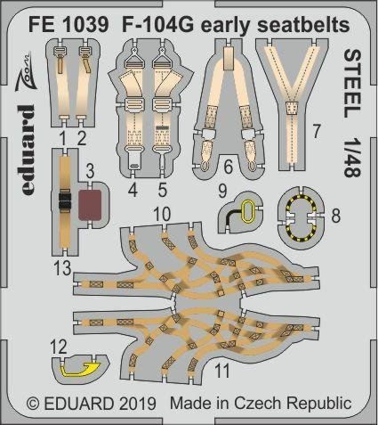 Eduard FE1039 F-104G early seatbelts STEEL 1/48 KINETIC MODEL