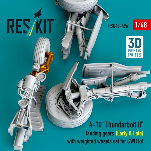 RESKIT RSU48-0496 A-10 "Thunderbolt II" landing gears (Early &amp; Late) with weighted wheels set for GWH kit (Metal+3D Printed) 1/48