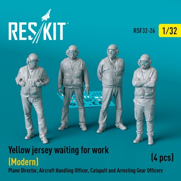 RESKIT RSF32-0026 Yellow jersey waiting for work (Modern) Plane Director, Aircraft Handling Officer, Catapult and Arresting Gear Officers (4 pcs) (3D Printed) 1/32