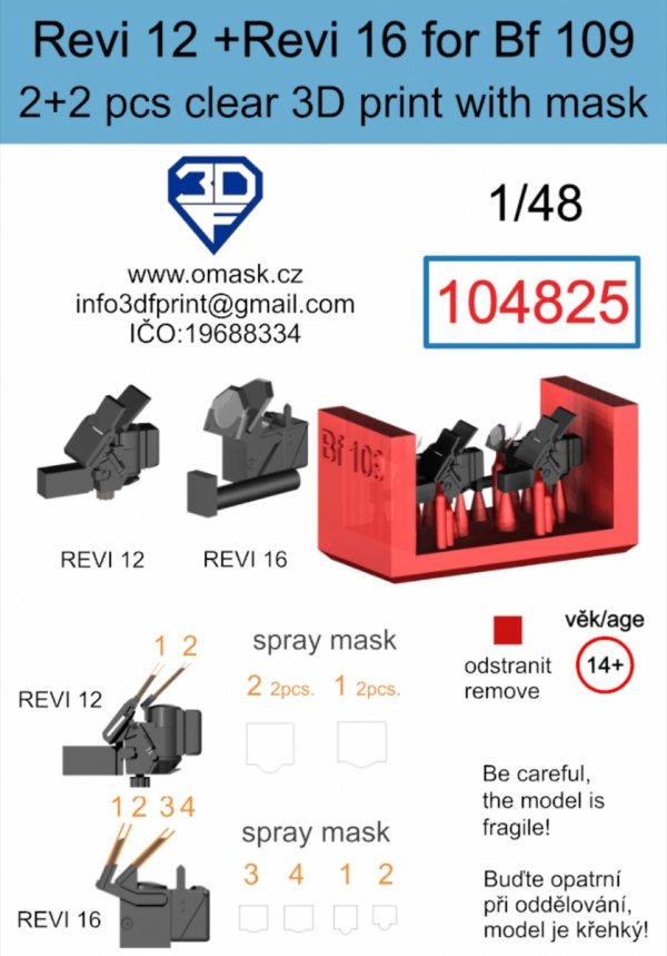 Omask 104825 Revi 12 + Revi 16 for Bf 109 Clear 3D Print (2+2 pcs) 1/48