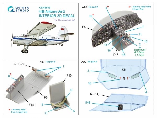 Quinta Studio QD48595 Antonov An-2 Colt 3D-Printed &amp; coloured Interior on decal paper (Bilek) 1/48