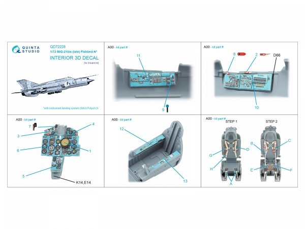 Quinta Studio QD72228 MiG-21bis late 3D-Printed &amp; coloured Interior on decal paper ( Eduard ) 1/72
