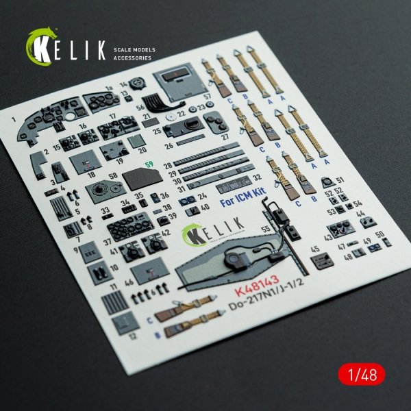 Kelik K48143 Do-217 N/J - interior 3D decals for ICM kit (1/48)