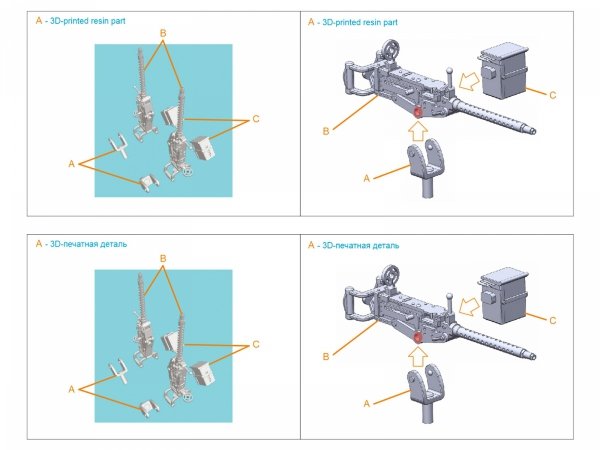 Quinta Studio QT48149 Browning .30 M2 AN (flexible) Machine Gun, 2 pcs (for all kits) 1/48
